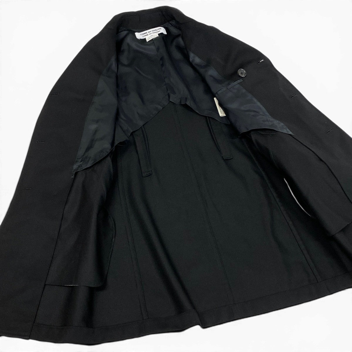 Ef27 COMME des GARCONS トレンチコート アウター AD2010 日本製 XSサイズ ブラック ウール100％ レディース 女性用u02t