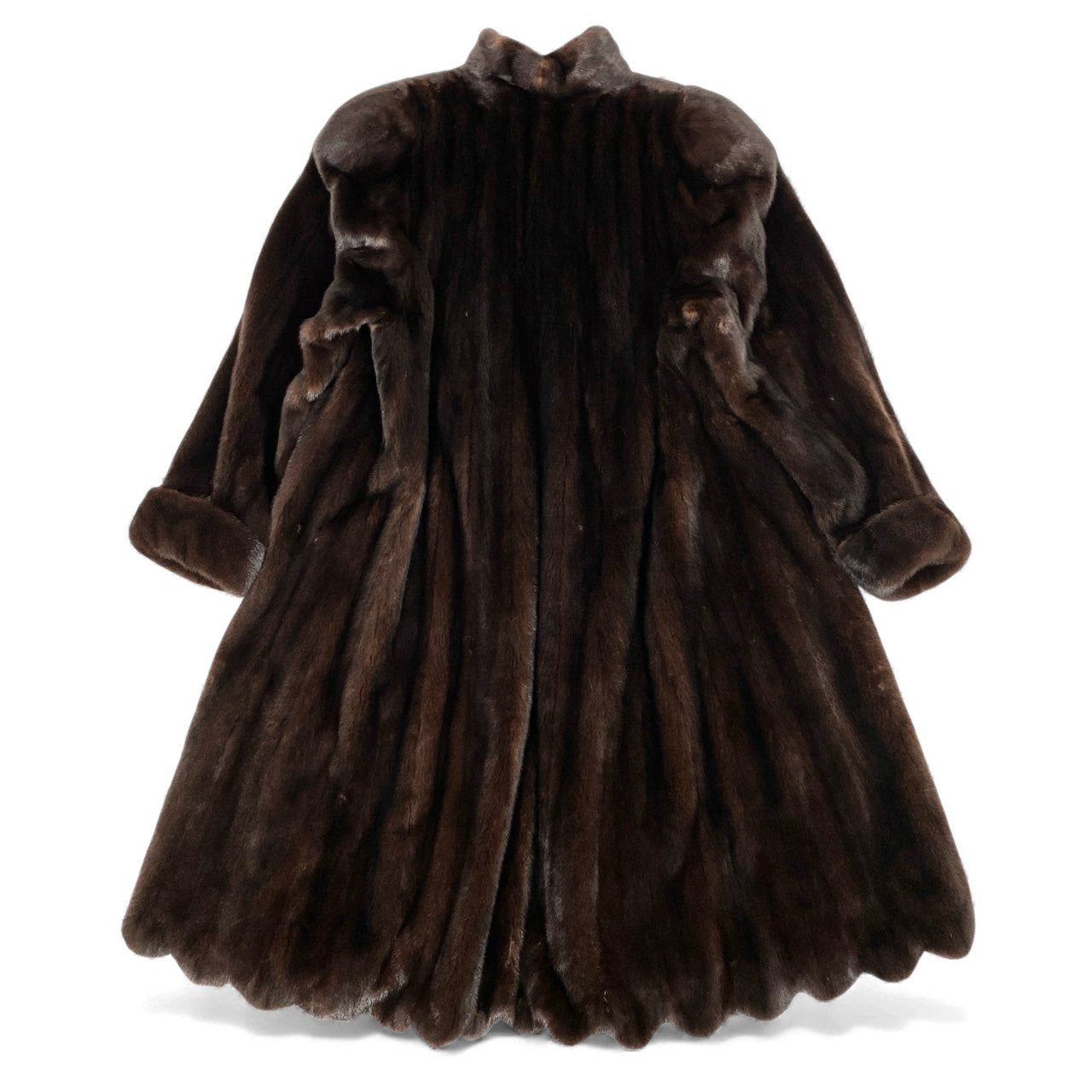 54L4 AMERICAN FUR AWARDS アメリカンフォーアワード 4つ星 マホガニーミンク 裾フリル 超ロングコート 丈110cm サイズM ブラウン 最高級本毛皮 MINK FURt18r