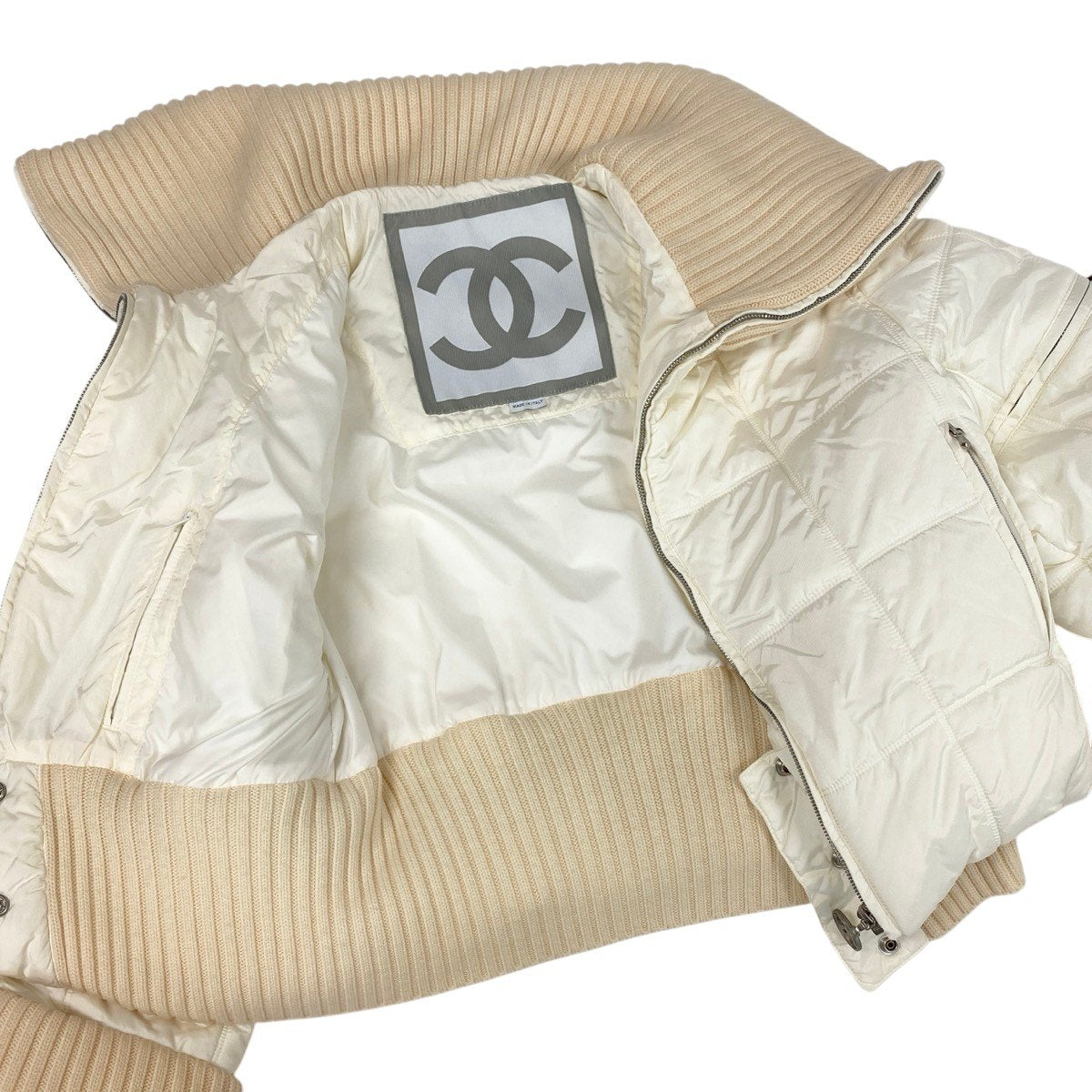 Ch28 【極美品】CHANEL 2000年 00A シャネルスポーツ クロップドパワージャケット 38サイズ アイボリー レディース 女性用ta1