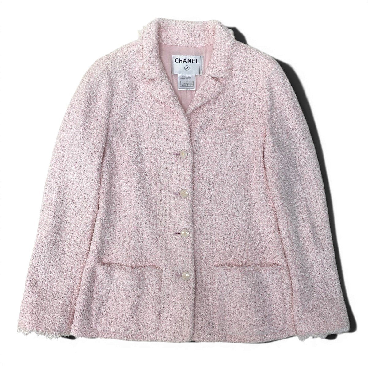 Cf11 CHANEL シャネル 04C ファンシーツイード テーラードジャケット ココマーク P22696 サイズ40 ピンク レディース 女性用ta1