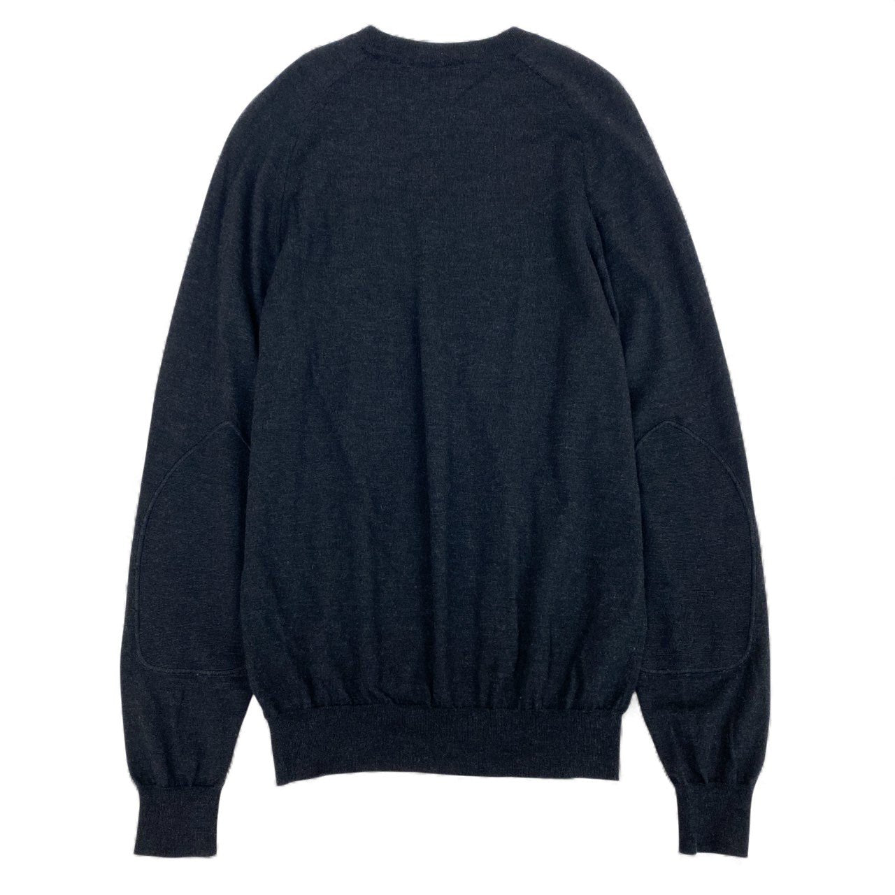 5L17 LOUIS VUITTON ルイヴィトン ニットセーター LVエルボーパッチ トップス イタリア製 Mサイズ グレー ウール100％ メンズu02t