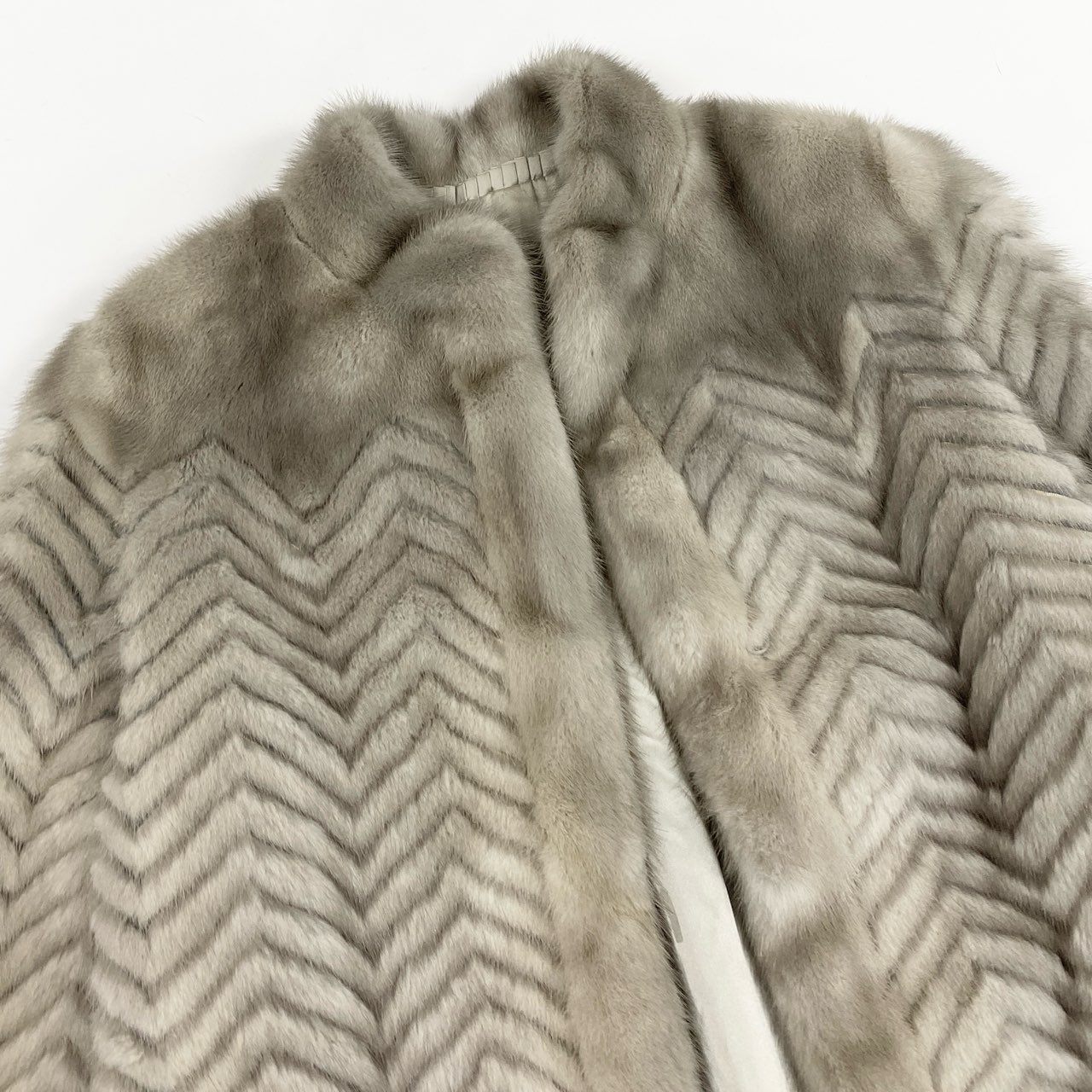 37L10 サファイアミンク ロングコート サイズ11号 シルバーグレー 本毛皮 MINK FUR ポケット有t18r