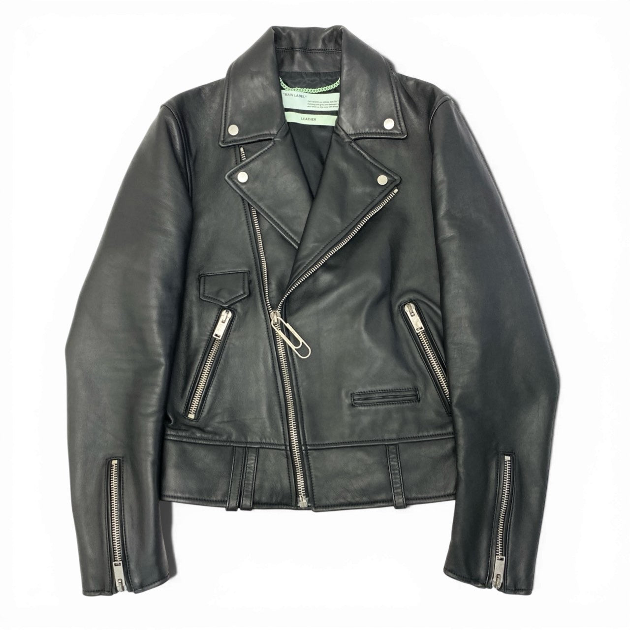 38c3 OFF-WHITE オフホワイト BERNINI レザージャケット ライダースジャケット ダブルライダースジャケット OMJG003F18983011 XSサイズ ブラック レザー メンズ 男性用o07t