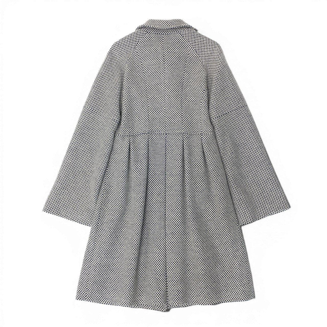 47b3【美品】HERNO ヘルノ ステンカラーコート ウールロングコート ウエスト切替 タック入り アイボリー ブルー ウール100％ レディース 女性用u02t