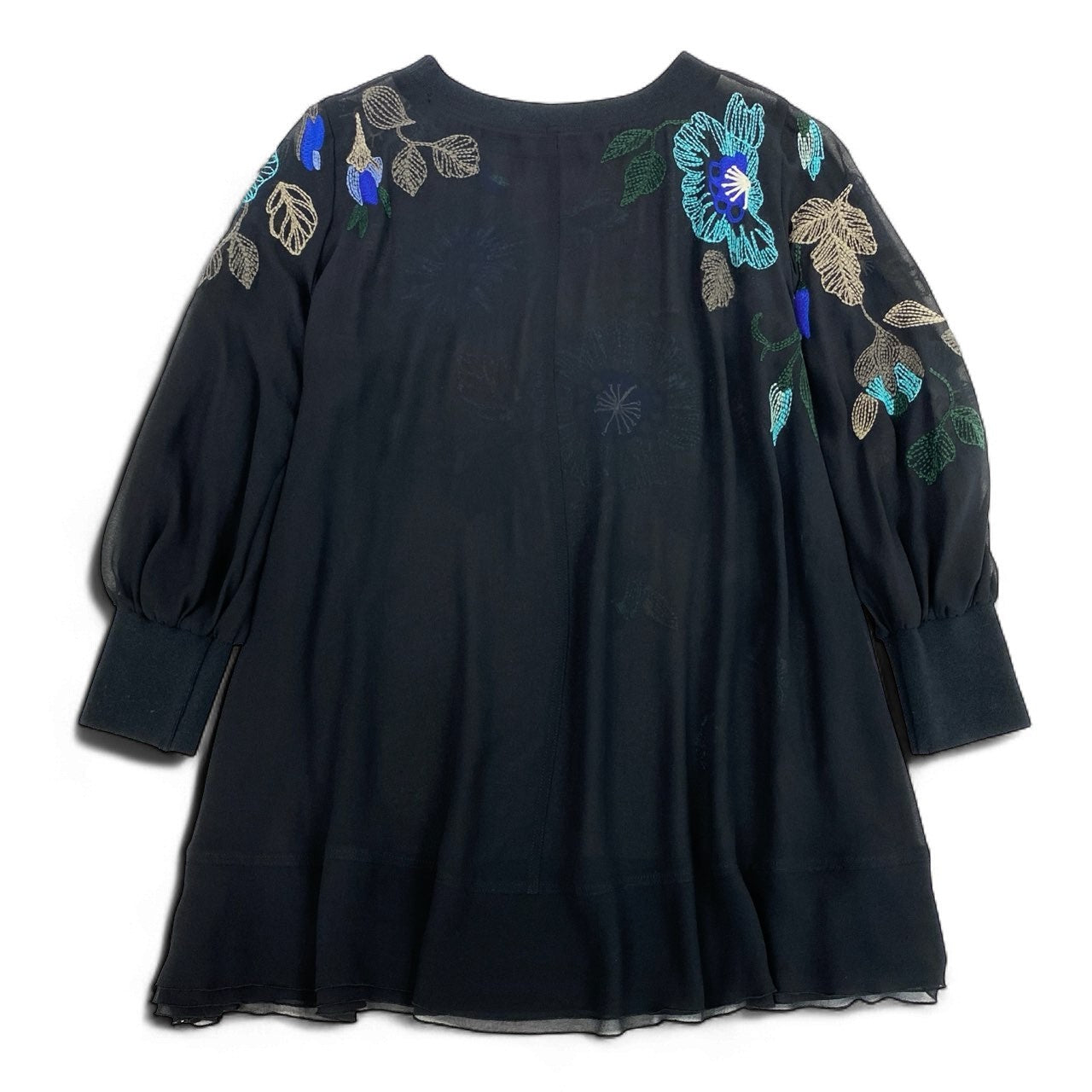 64k19《美品》 TOKUKO 1er VOL トクコプルミエヴォル チュニックワンピース シアーカットソー 花柄モチーフ 刺繍 レディース 女性用 9 ブラックu02t
