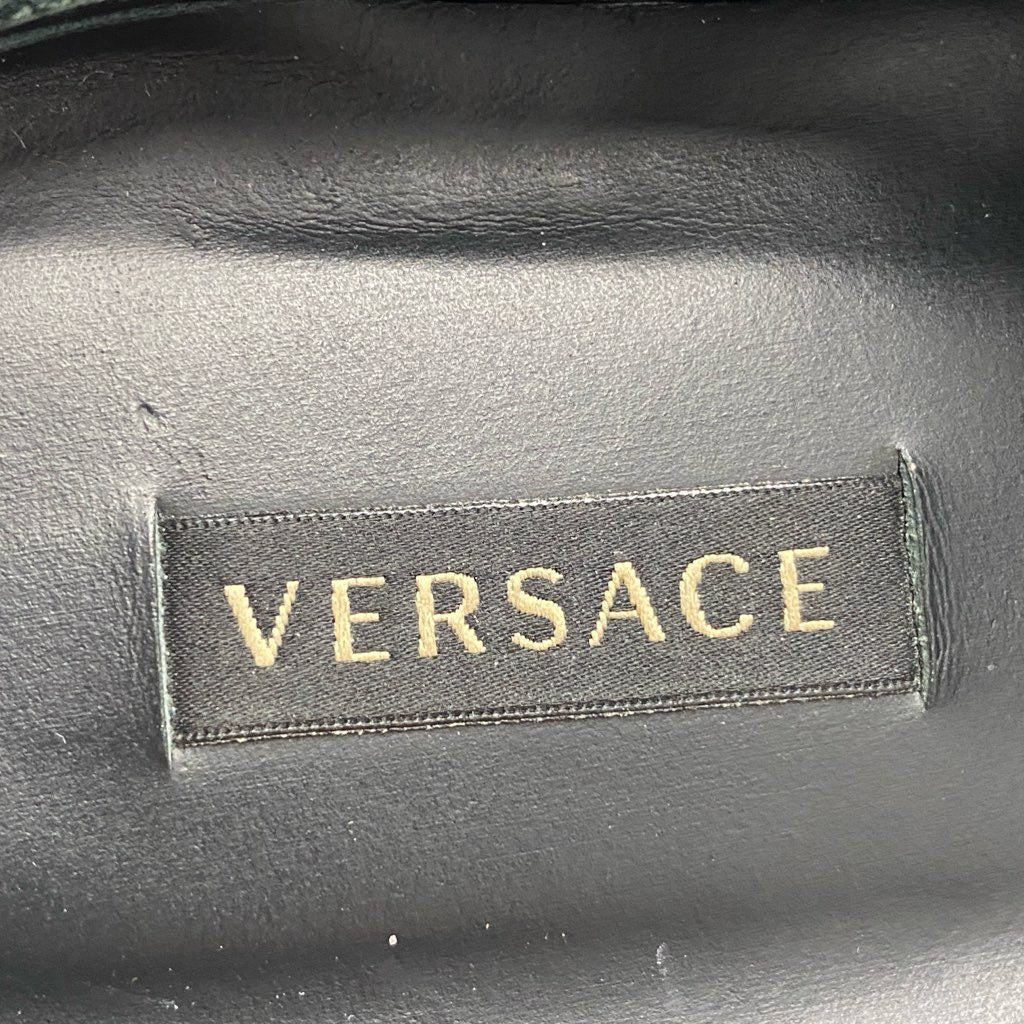 3i2 VERSACE ヴェルサーチ イタリア製 メデューサ ミュール レザースリッポンシューズ チャンキーヒール パンプス 37 ブラック ゴールド