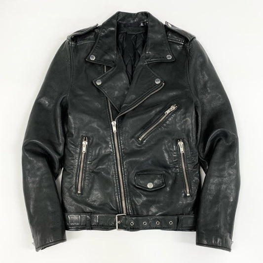 43f25 BLK DNM ブラックデニム ラムレザー ダブルライダースジャケット ブルゾン  M ブラック 羊革 メンズ