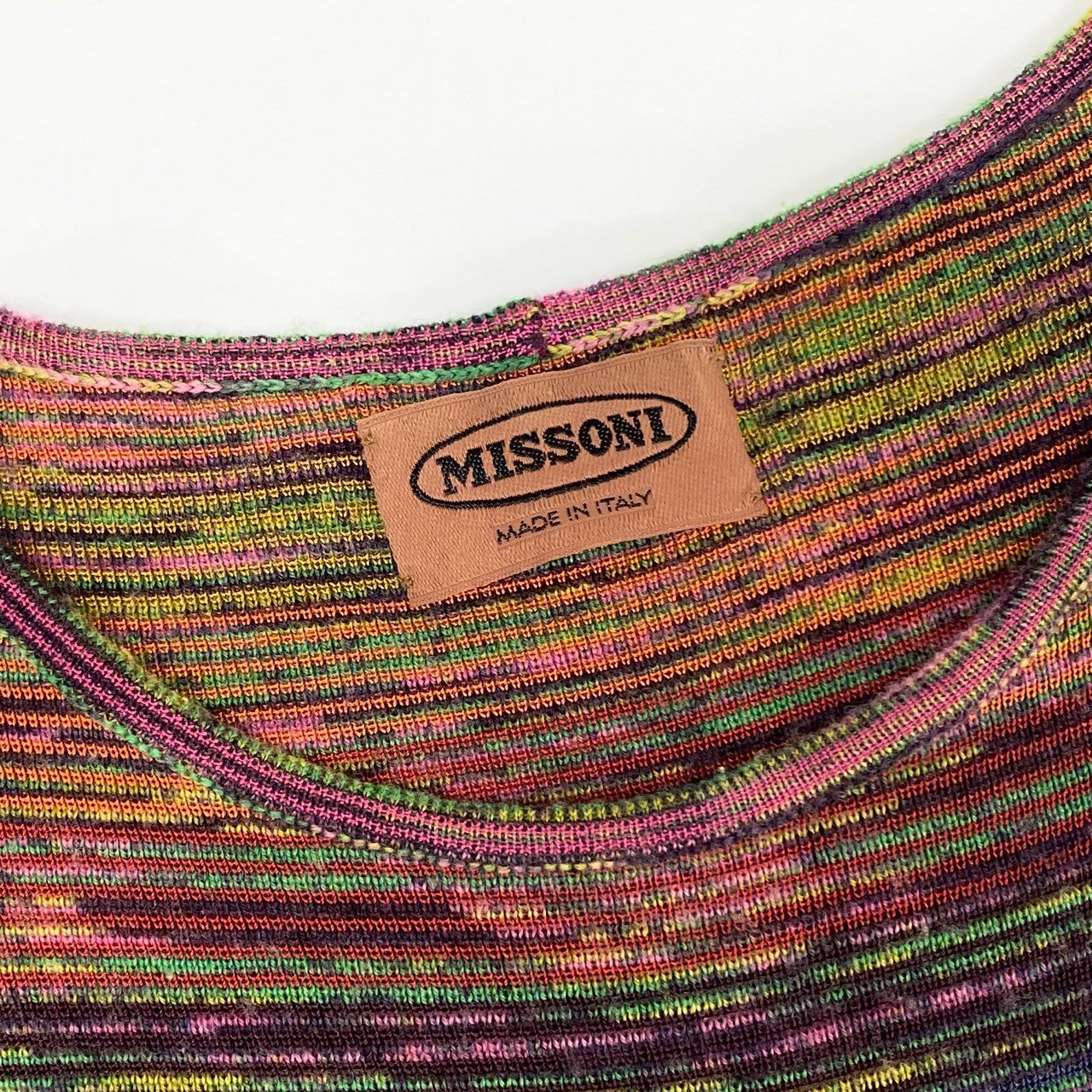 75j29 MISSONI ミッソーニ 長袖ニットワンピース ボーダー 膝丈 イタリア製 72サイズ マルチカラー レディースu02t