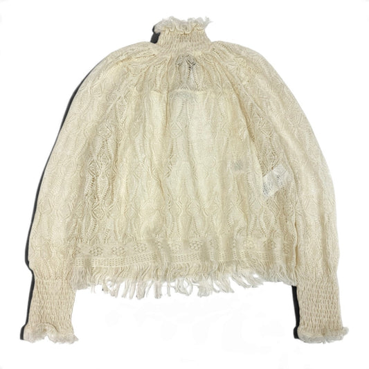 Ej13 【未使用タグ付】 Christian Dior クリスチャンディオール  ハイネック レース ニット トップス 124S3AS763 サイズ34 オフホワイト リネン カシミヤ シルク レディースu02t