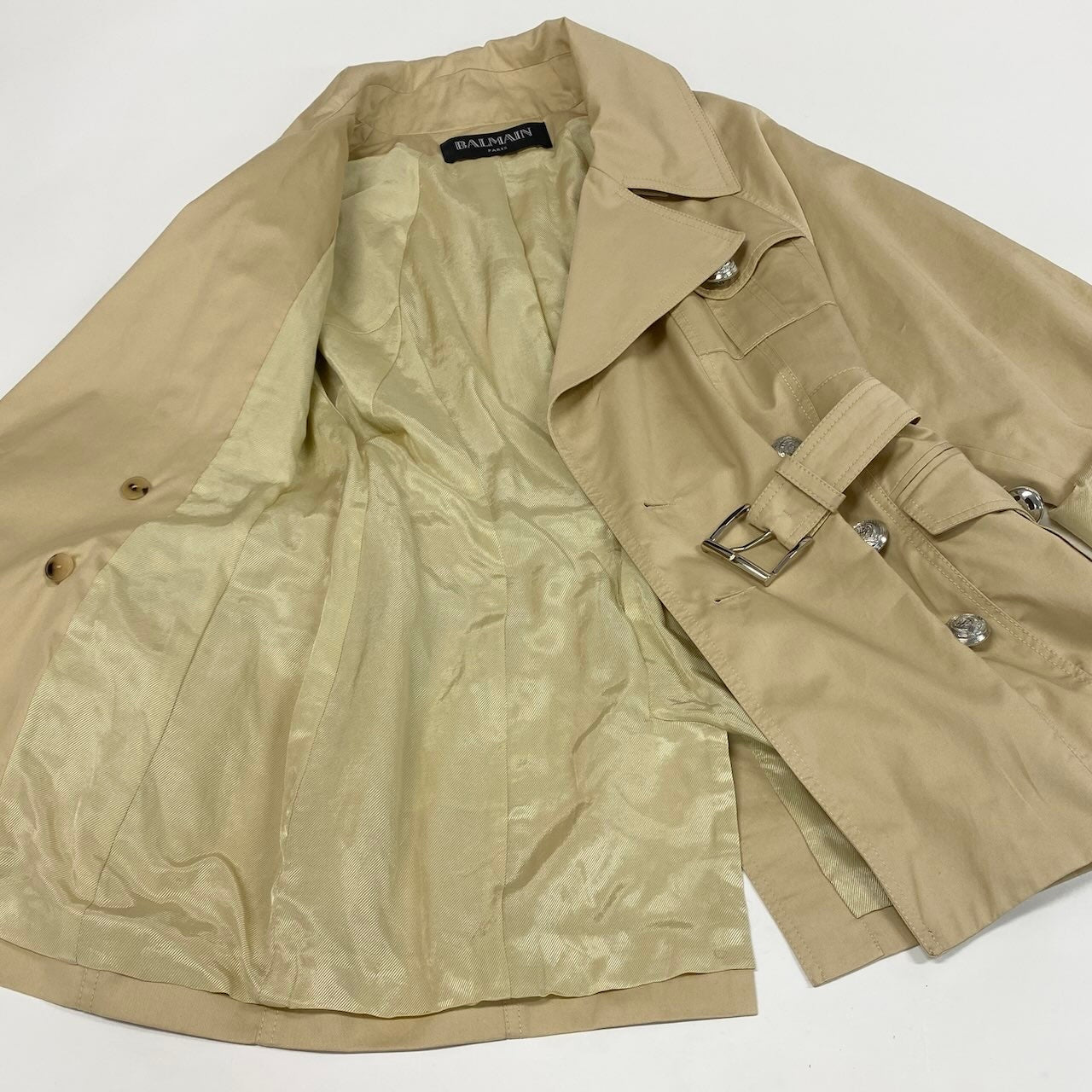 Ec24 BALMAIN バルマン ショートトレンチコート Short Trench Coat サイズ38 ベージュ スプリングコート 銀ボタンt18r