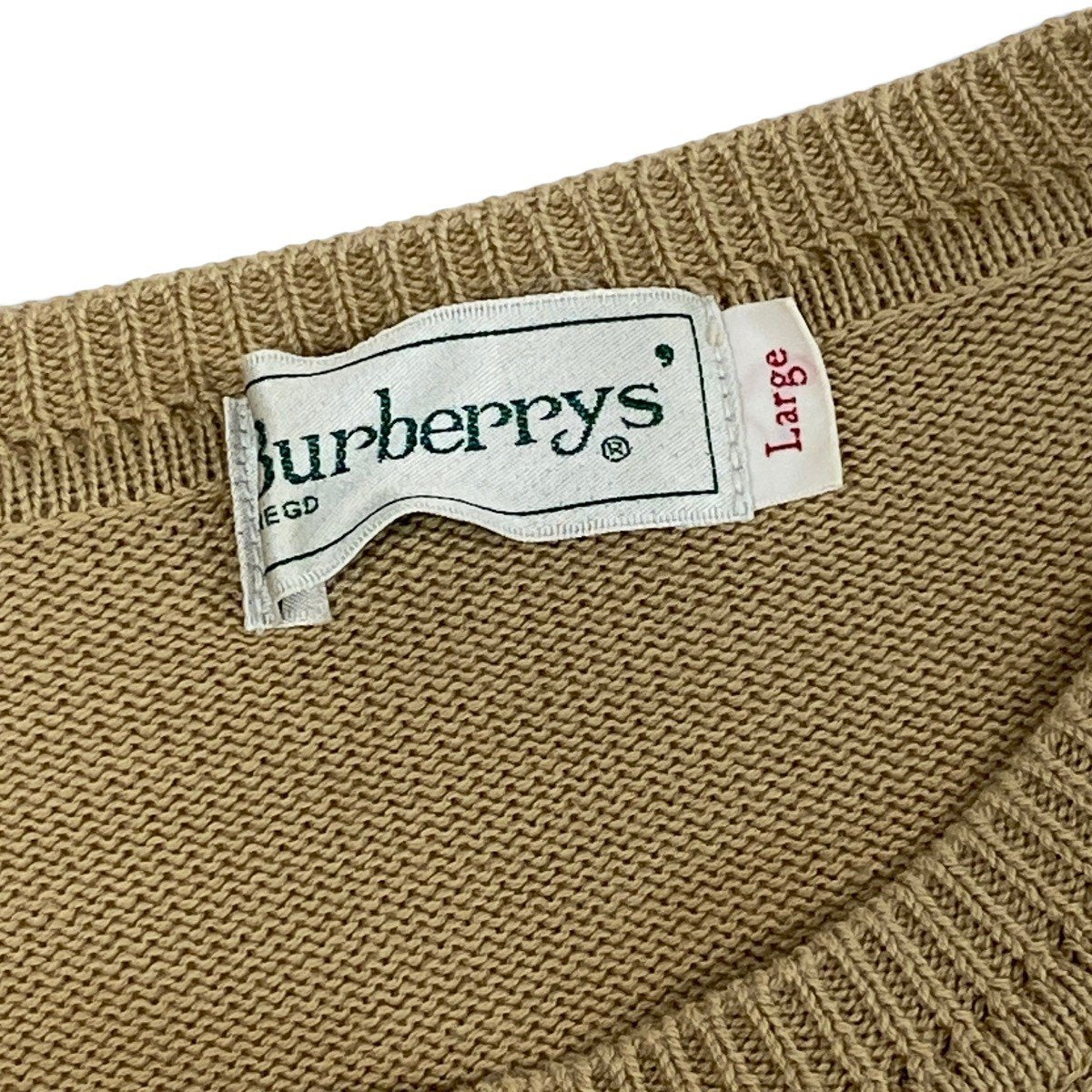 Ii4 Burberrys バーバリー ハイゲージ ニットセーター ノバチェック バッグ刺繍 サイズL ベージュ コットン100％ レディースo07t