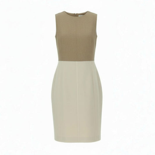 81L15 AKRIS アクリス ノースリーブワンピース バイカラーワンピース ウールワンピース 40サイズ ベージュ アイボリー ウール100％ レディースu02t