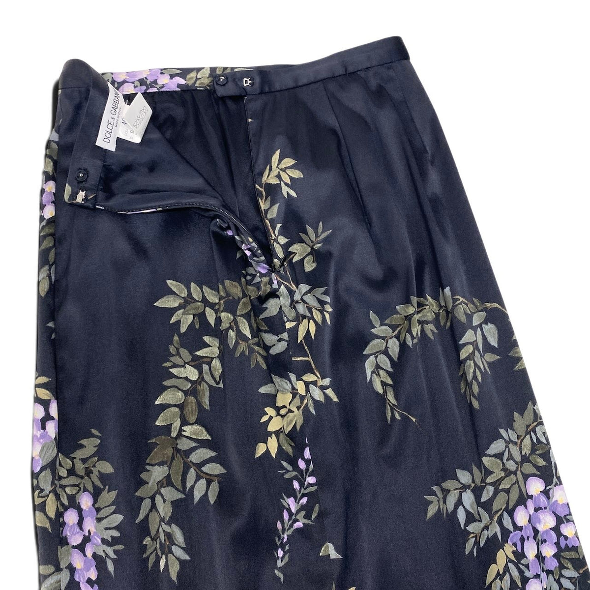 53i26 DOLCE&GABBANA ドルチェアンドガッパーナ タイトロングスカート シルクスカート 藤柄 イタリア製 40サイズ ブラック レディース 女性用u02t