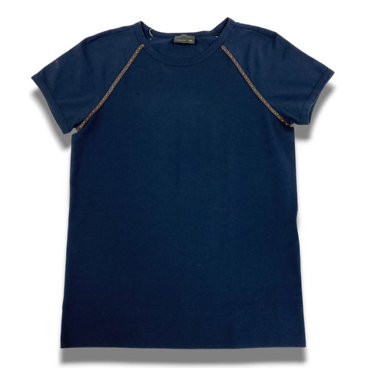 Eb20  FENDI フェンディ レザーパイピング 半袖Tシャツ カットソー 42 ネイビー レディースu02t