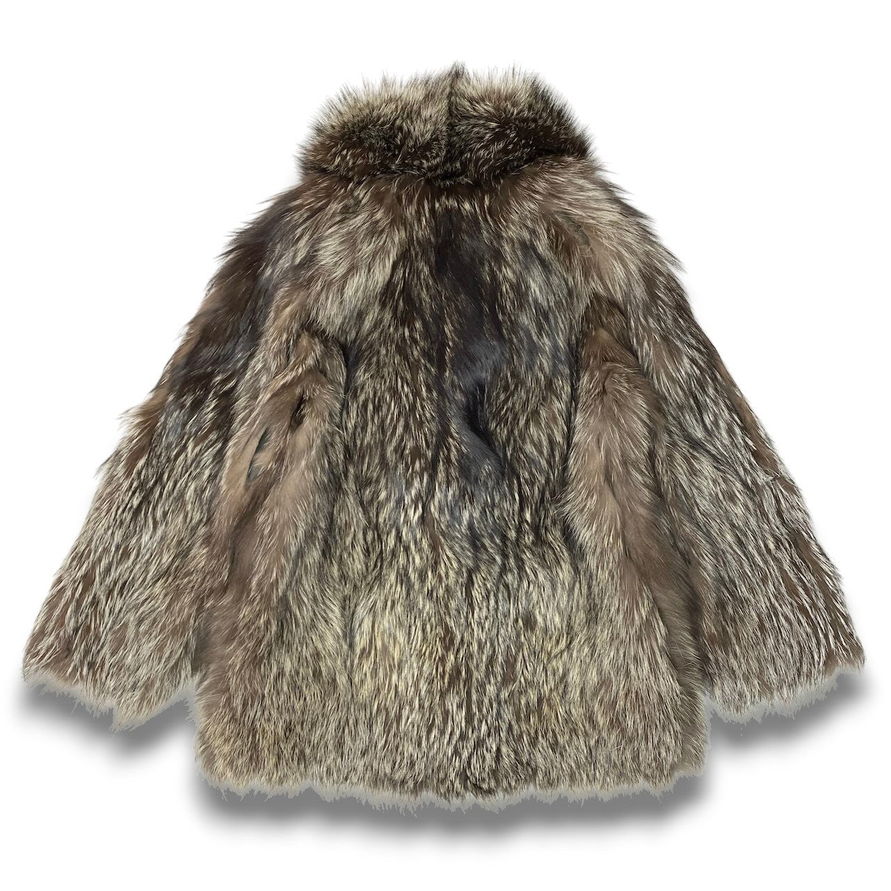 70c24 SAGA FOX サガフォックス 金サガ シルバーフォックス ファーコート サイズ11 茶系 最高級本毛皮 Silver Fox Fur Coatt18r