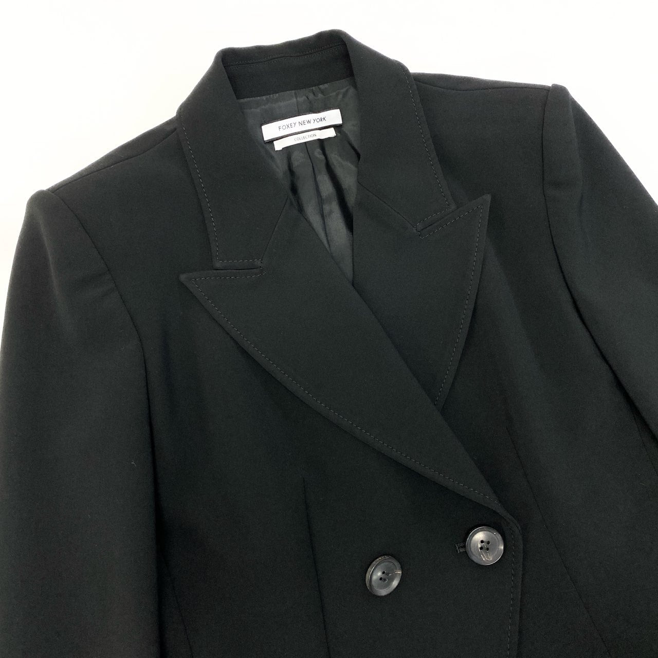 68c9 【美品】 FOXEY NEW YORK COLLECTION フォクシーニューヨーク テーラードジャケット ダブルブレスト フォーマル 伸縮ストレッチ レディース女性服 37561 サイズ38 ブラックu02t
