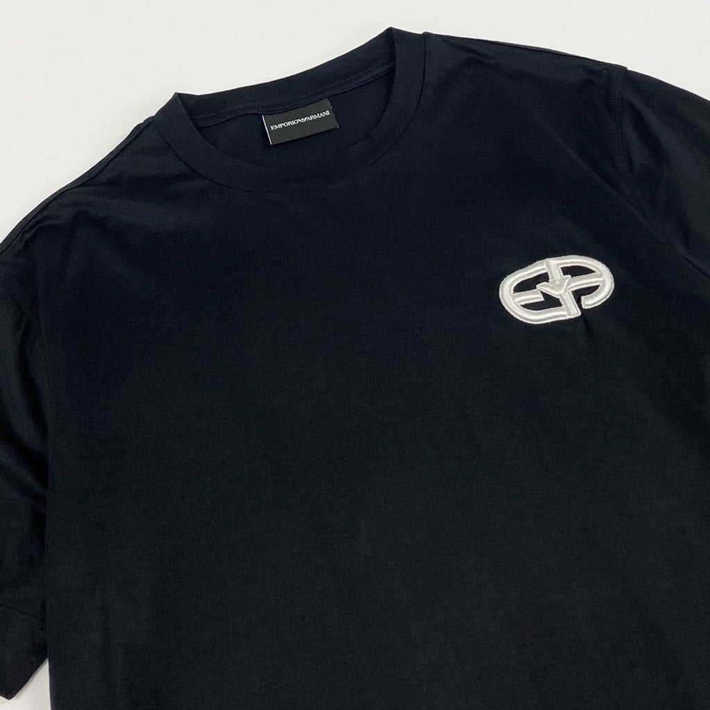 4f7 EMPORIO ARMANI エンポリオアルマーニ 半袖Ｔシャツ カットソー Tシャツ イーグル ロゴ刺繍 ストレッチ素材 サイズM ダークネイビー  メンズ 紳士服