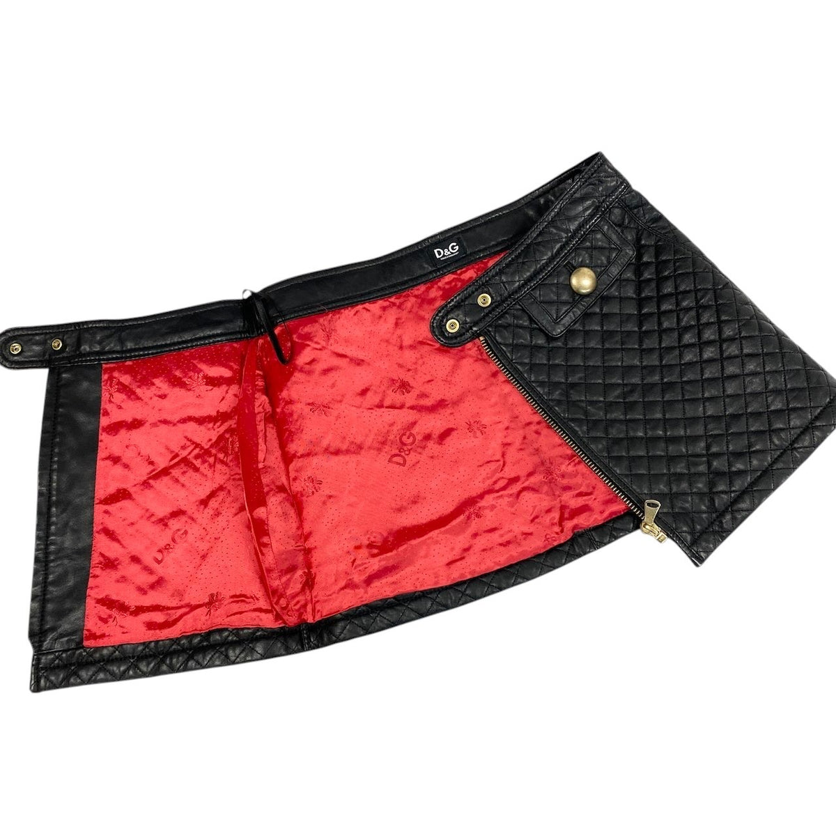 i18 D&G DOLCE＆GABBANA レザーキルティングスカート ミニスカート  40サイズ ブラック レザー レディース 女性用u02t