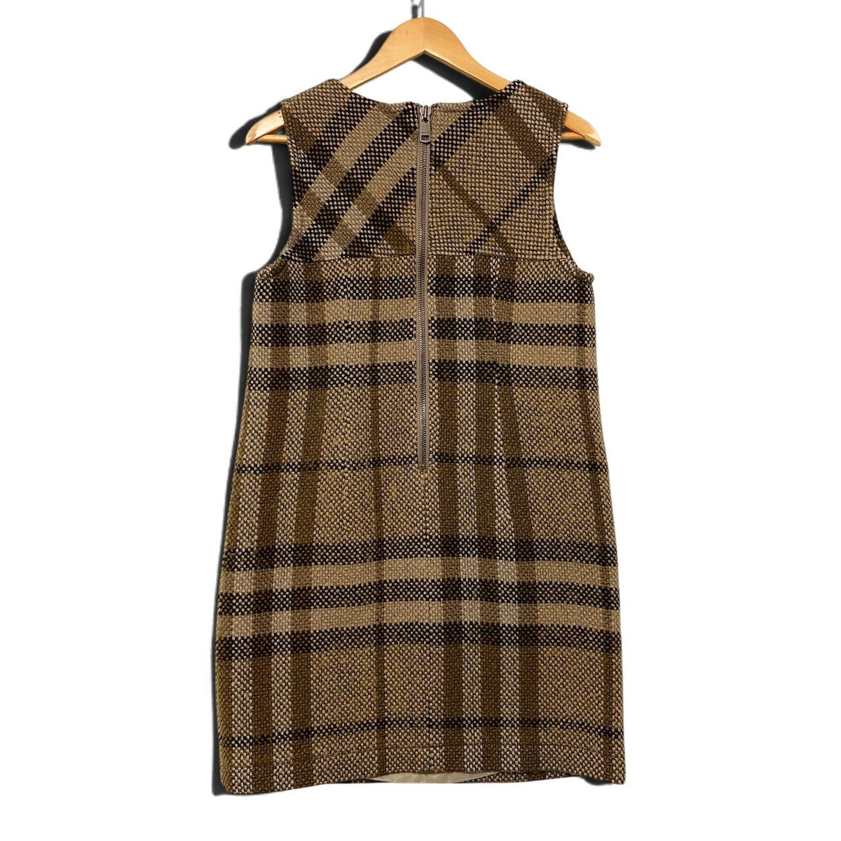 20j22 【美品】BURBERRY LONDON バーバリーロンドン ノースリーブワンピース ウールワンピース チェック柄 日本製 40サイズ ブラウン レディース 女性用u02t