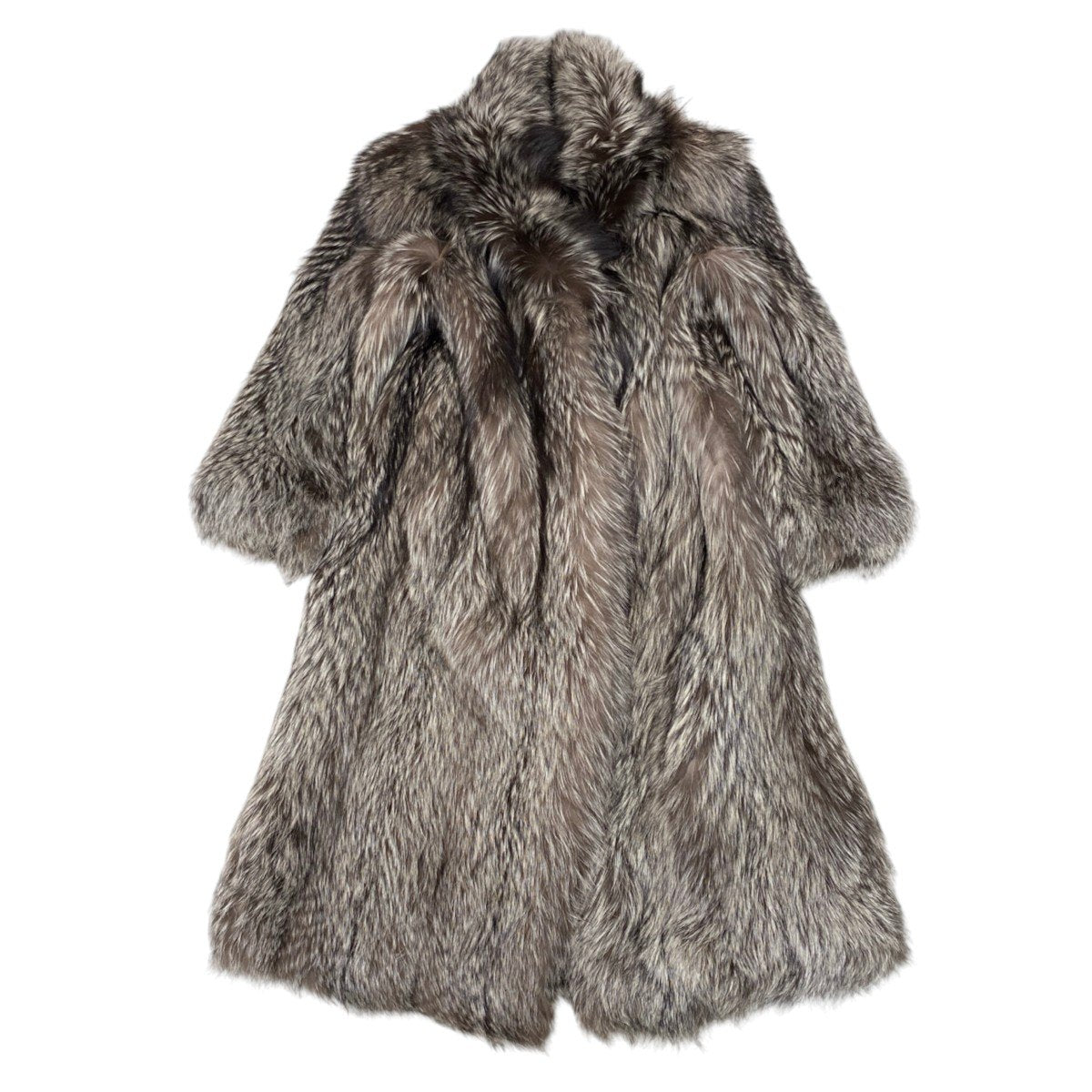 52i24 シルバーフォックス 極厚 超ロングコート 丈120cm サイズ13 本毛皮 Silver Fox Fur Long Coat リアルファーt18r
