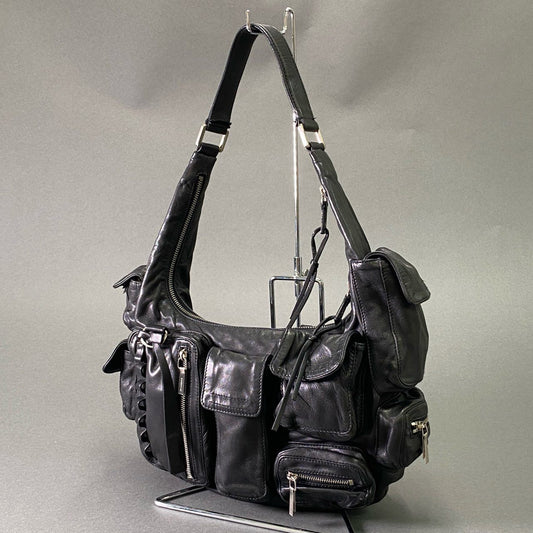 Af11 【Archive】JIL SANDER ジルサンダー 2003 エディターズバッグ ショルダーバッグ ブラック レザー ユニセックス 鞄 Vintage Shoulder Bag