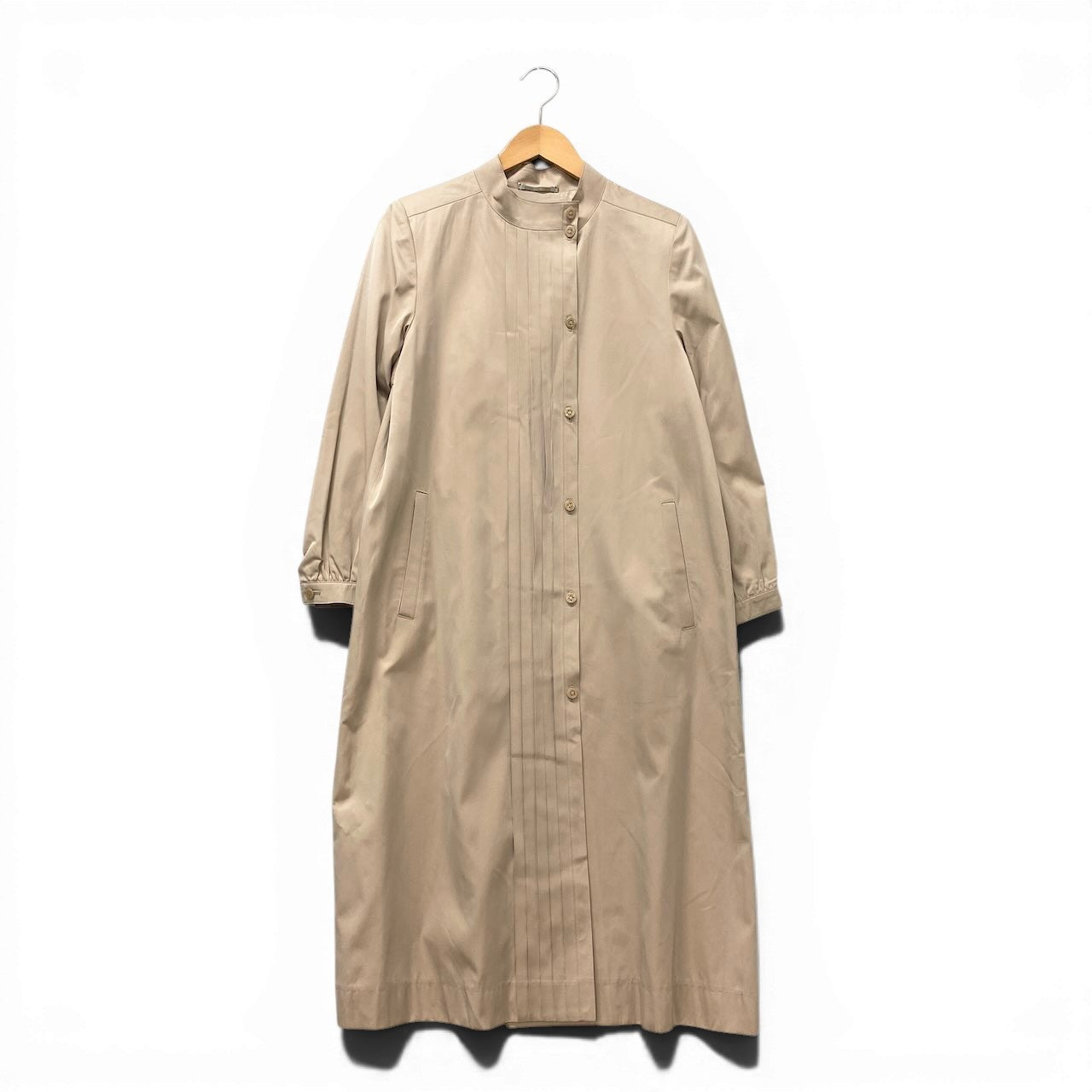 58g7 PIERRE BALMAIN ピエールバルマン スタンドカラー ロングコート フロントタック ベージュ レディース 女性用o07t