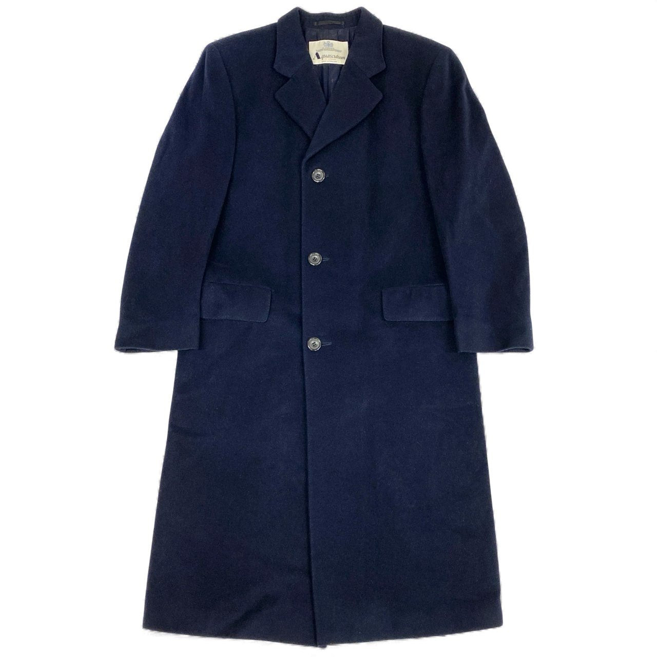 Aquascutum ロングウールコート ネイビー メンズL〜XL相当 アクア