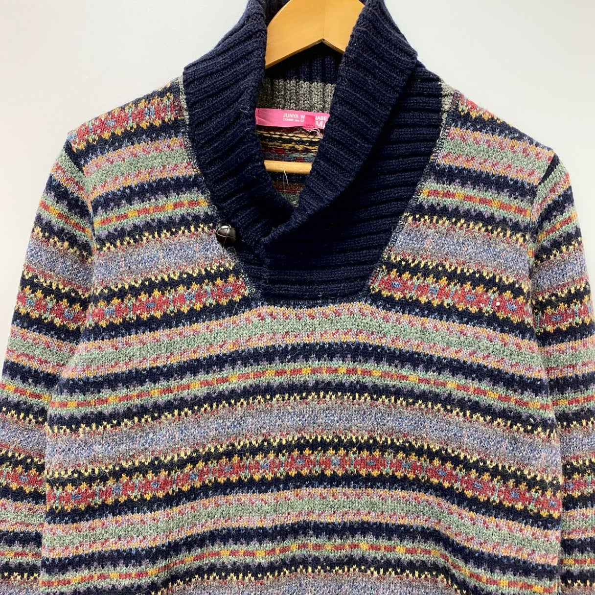 73e18 JUNYA WATANABE COMME des GARCONS ジュンヤワタナベ コムデギャルソン AD2012 ロングスリーブニットワンピース エルボーパッチ 総柄 Mサイズ マルチカラー ウール100％ レディース 女性用u02t