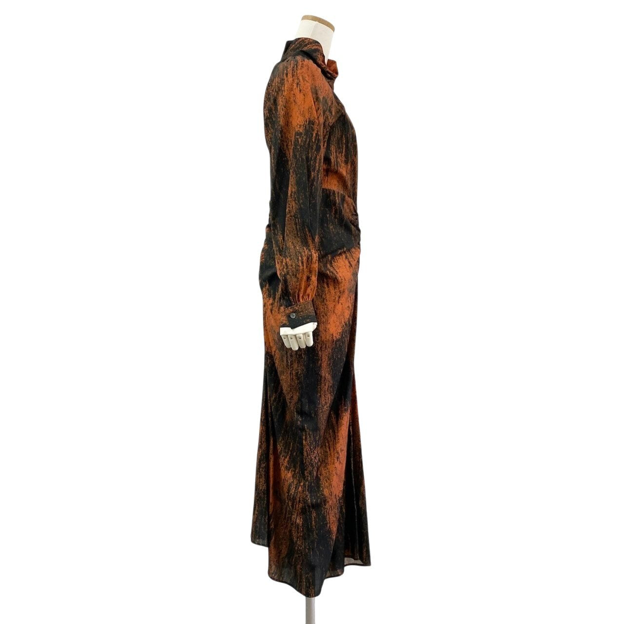 Ac24 《タグ付》 定価￥74,800 JOHN LAWRENCE SULLIVAN ジョンローレンスサリバン 25AW プリントギャザーロングドレス ワンピース ALL OVER PRINT GATHERED DRESS サイズS オレンジt18r