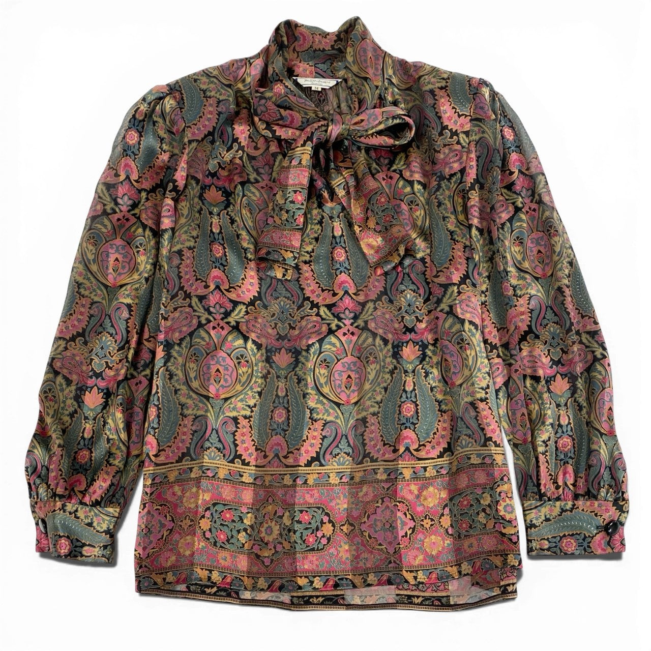 35a30 Vintage Yves Saint Laurent ヴィンテージ イヴサンローラン YSL ペイズリーシルクブラウス ボウタイシャツ Paisley Silk Blouse Bow Tie Shirt M マルチカラー シルク レディースo07t