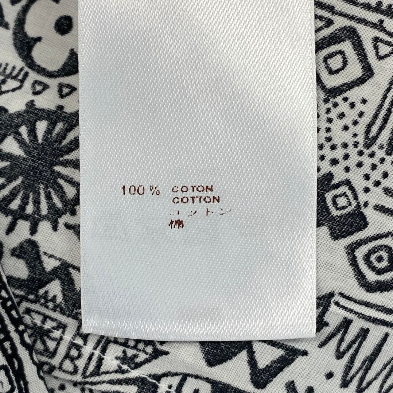 23e14 LOUIS VUITTON ルイヴィトン 長袖コットンシャツ  総柄 イタリア製 Mサイズ ホワイト ブラック コットン100％ メンズ 男性用u02t