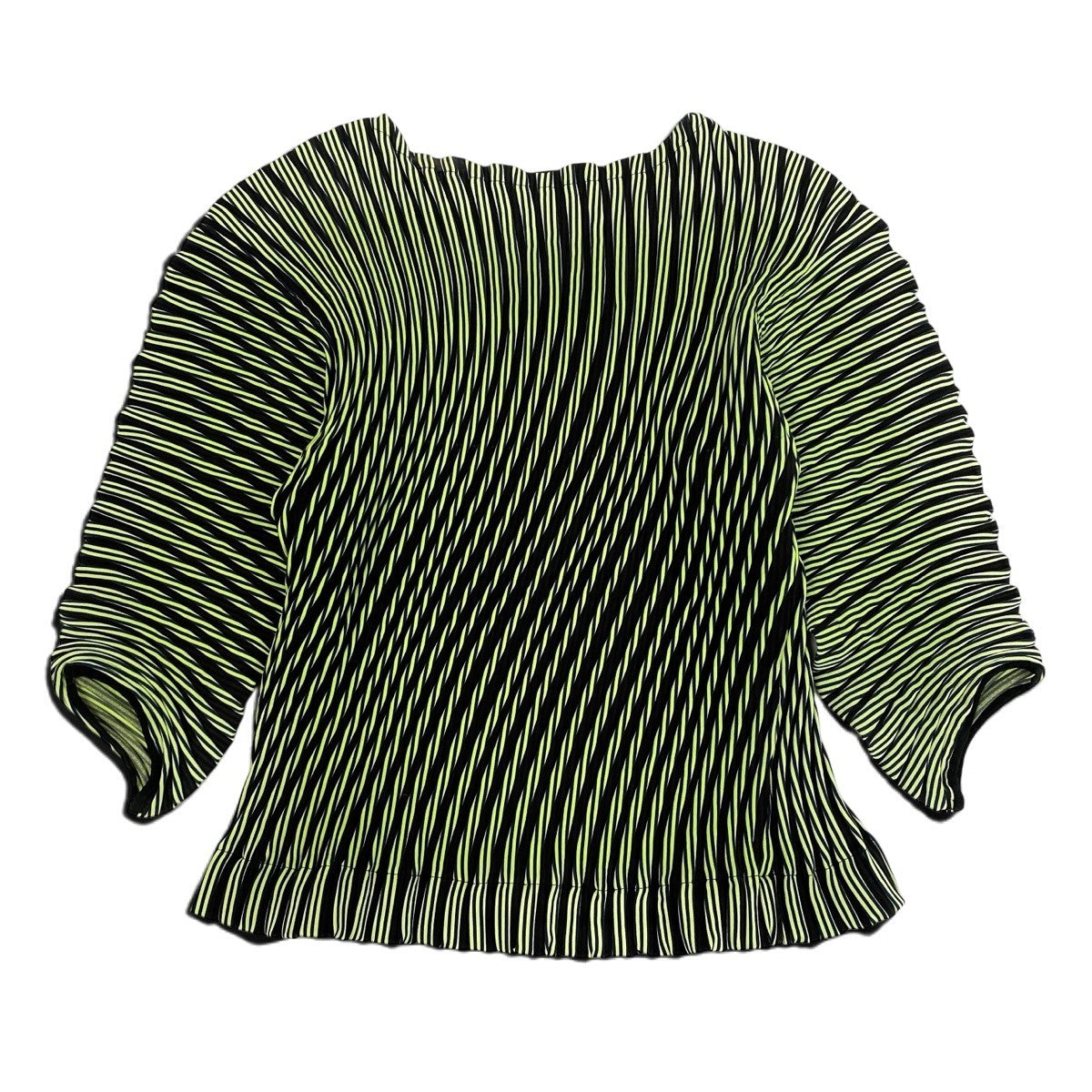 Ah28 ISSEY MIYAKE イッセイミヤケ ロングスリーブ プリーツカットソー ボーダー柄 IM74FJ500 サイズ2 マルチカラー ポリエステル レディースo07t