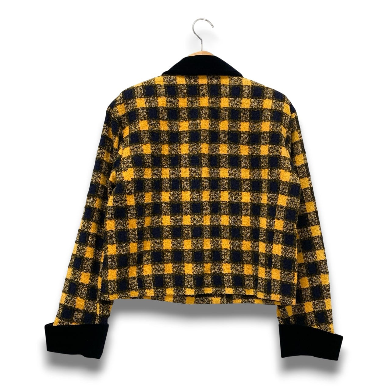 78b26 GIVENCHY ジバンシー Vintage チェック柄 ベロア × ツイードジャケット サイズ9 イエロー ネイビー Tweed Jackett18r