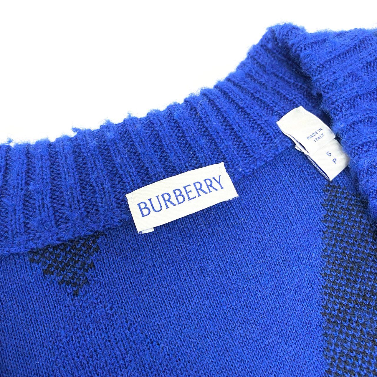 Ia16 BURBERRY バーバリー Argyle Check EKD カーディガン サイズS ブルー アーガイルチェックt18r