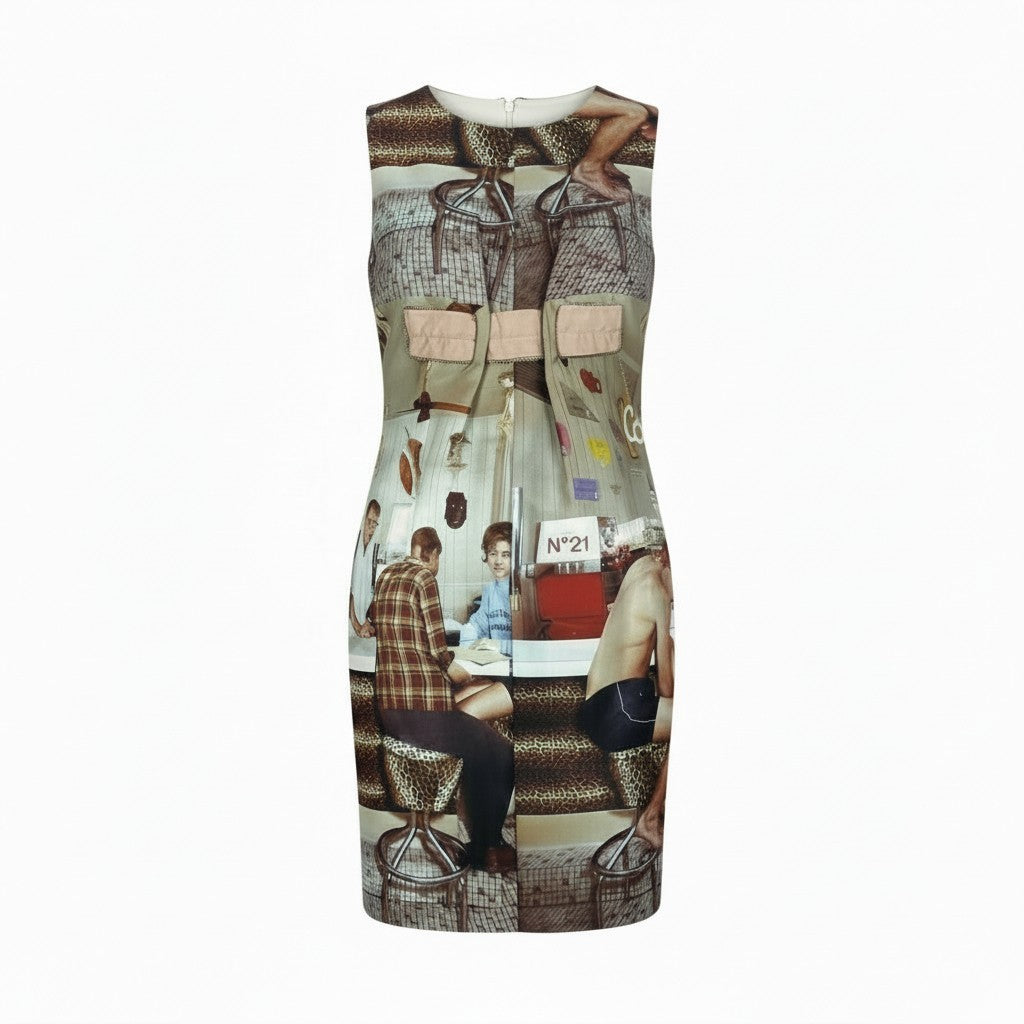 Ib26 N°21 ヌメロヴェントゥーノ グラフィックプリント ノースリーブワンピース ドレスワンピース 36 マルチカラー ポリエステル レディースu02t