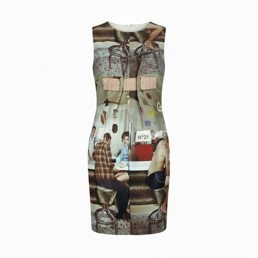 Ib26 N°21 ヌメロヴェントゥーノ グラフィックプリント ノースリーブワンピース ドレスワンピース 36 マルチカラー ポリエステル レディースu02t