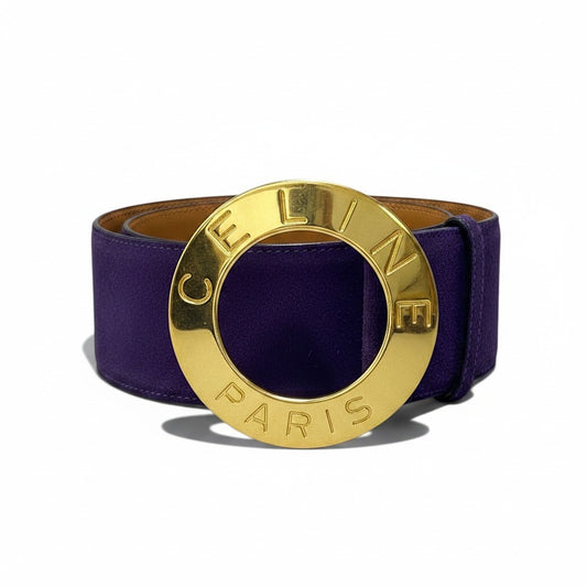 h29 CELINE セリーヌ サークルロゴ スエードレザー ベルト Vintage Circle Logo Suede Leather Belt Purplet18r