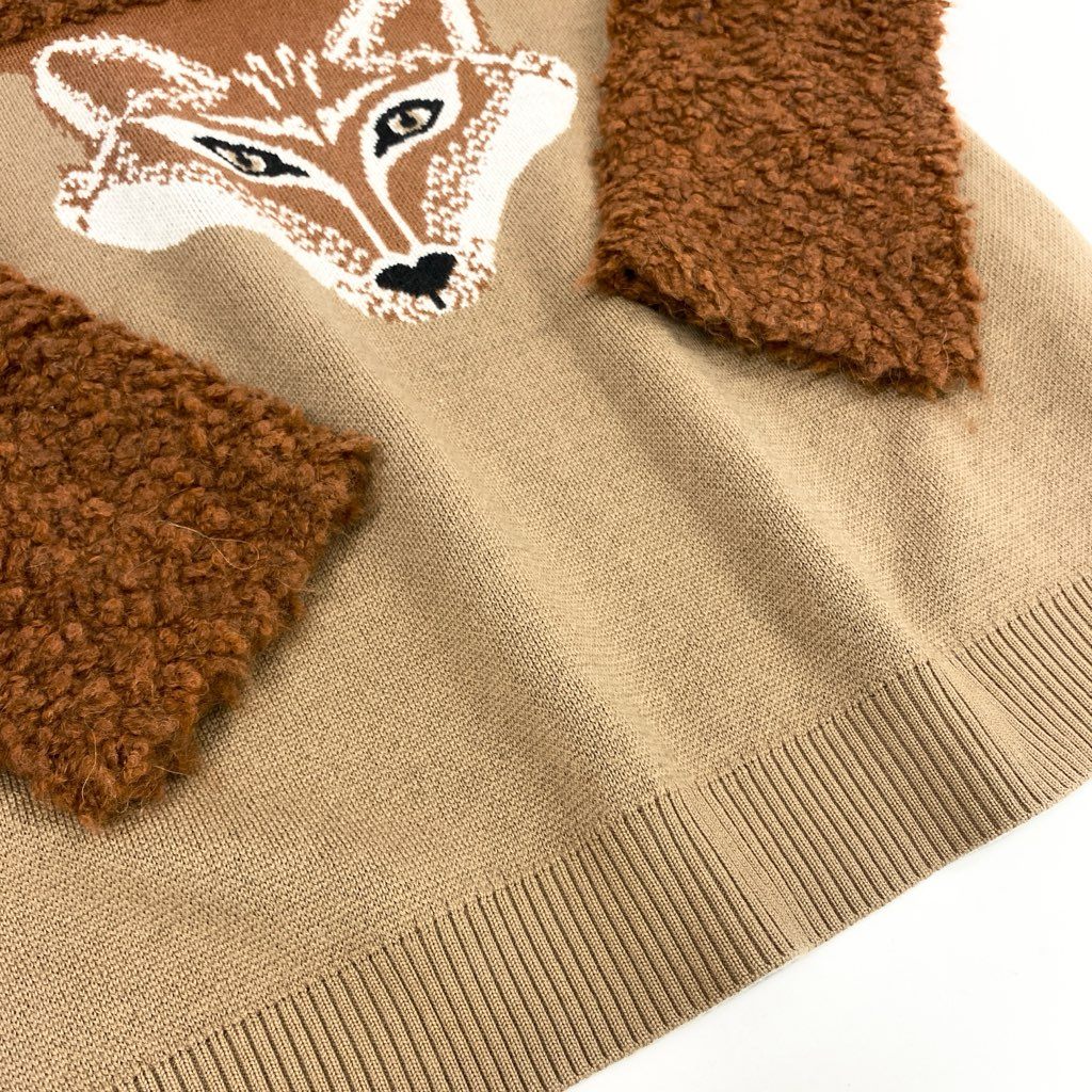 69L17 MaxMara WEEKEND マックスマーラ ウィークエンド ニットセーター ニットプルオーバー キツネ柄 長袖 トップス イタリア製 Mサイズ ブラウン系 レディースu02t