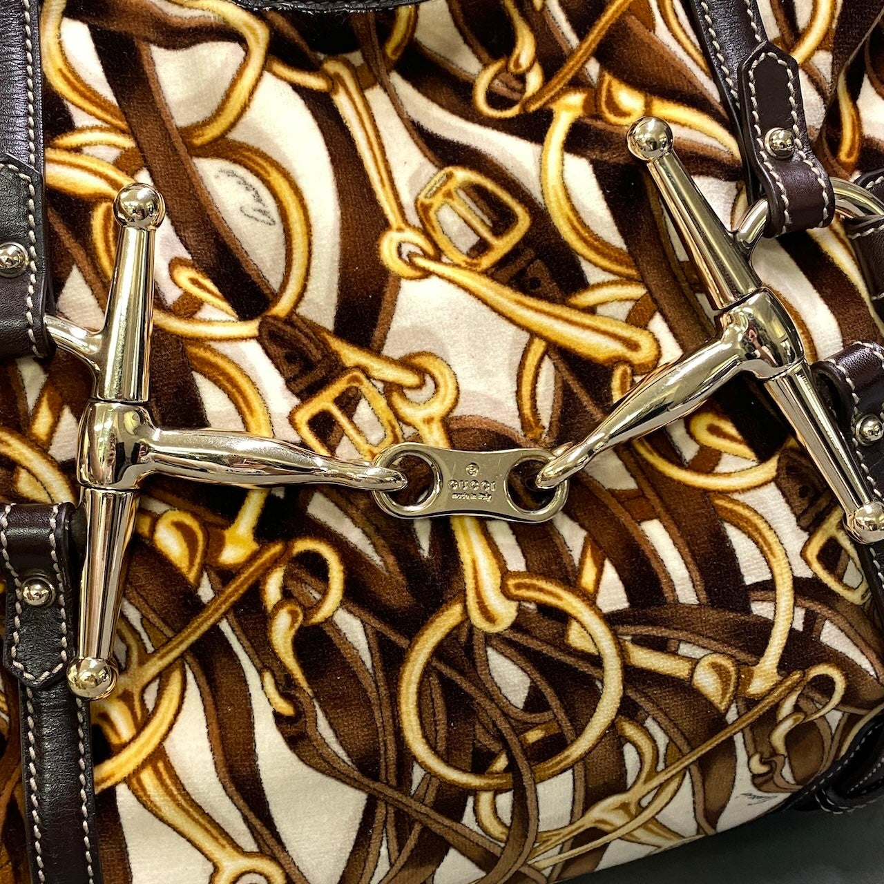h29【美品】GUCCI 85th 2006 Horsebit HOBO トートバッグ ベロア レザー レディース 女性用ta1
