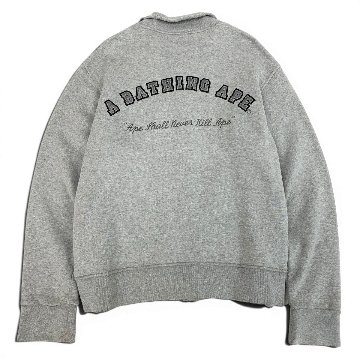 Mg19 A BATHING APE アベイシングエイプ NIGO期 00's スウェットスタジャン エイプヘッド ワッペンロゴ  XL グレー コットン100％ メンズu02t