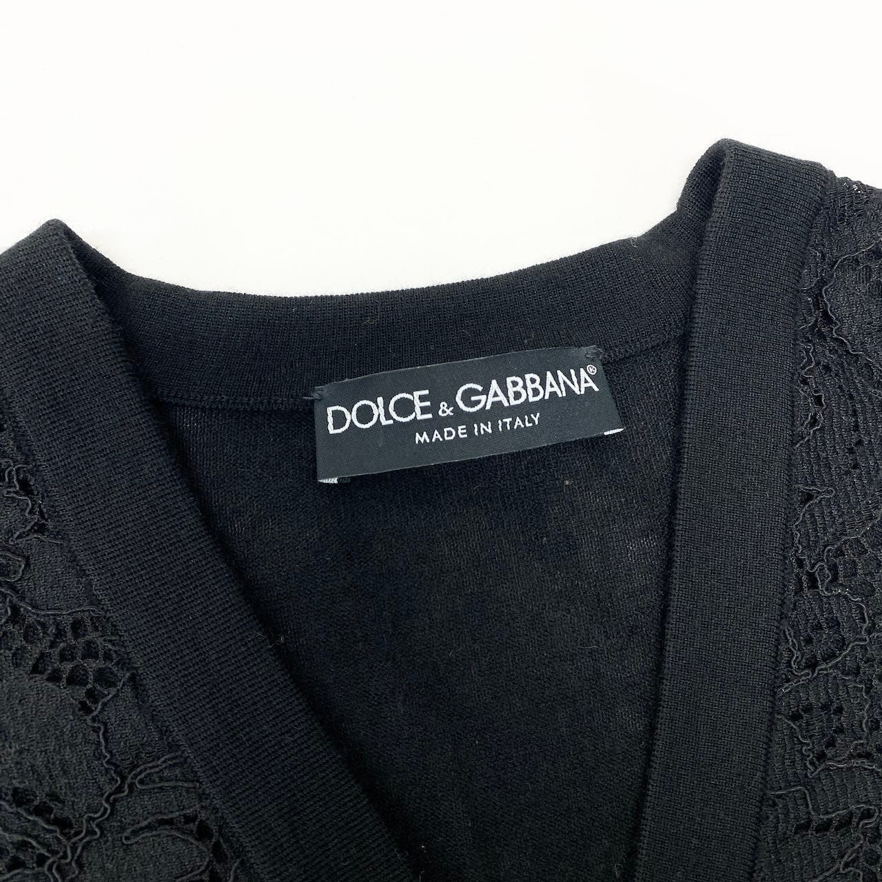56e12 DOLCE&GABBAN ドルチェアンドガッバーナ ロングスリーブレースカーディガン  ニットセーター イタリア製 38サイズ ブラック レディース 女性用t18r