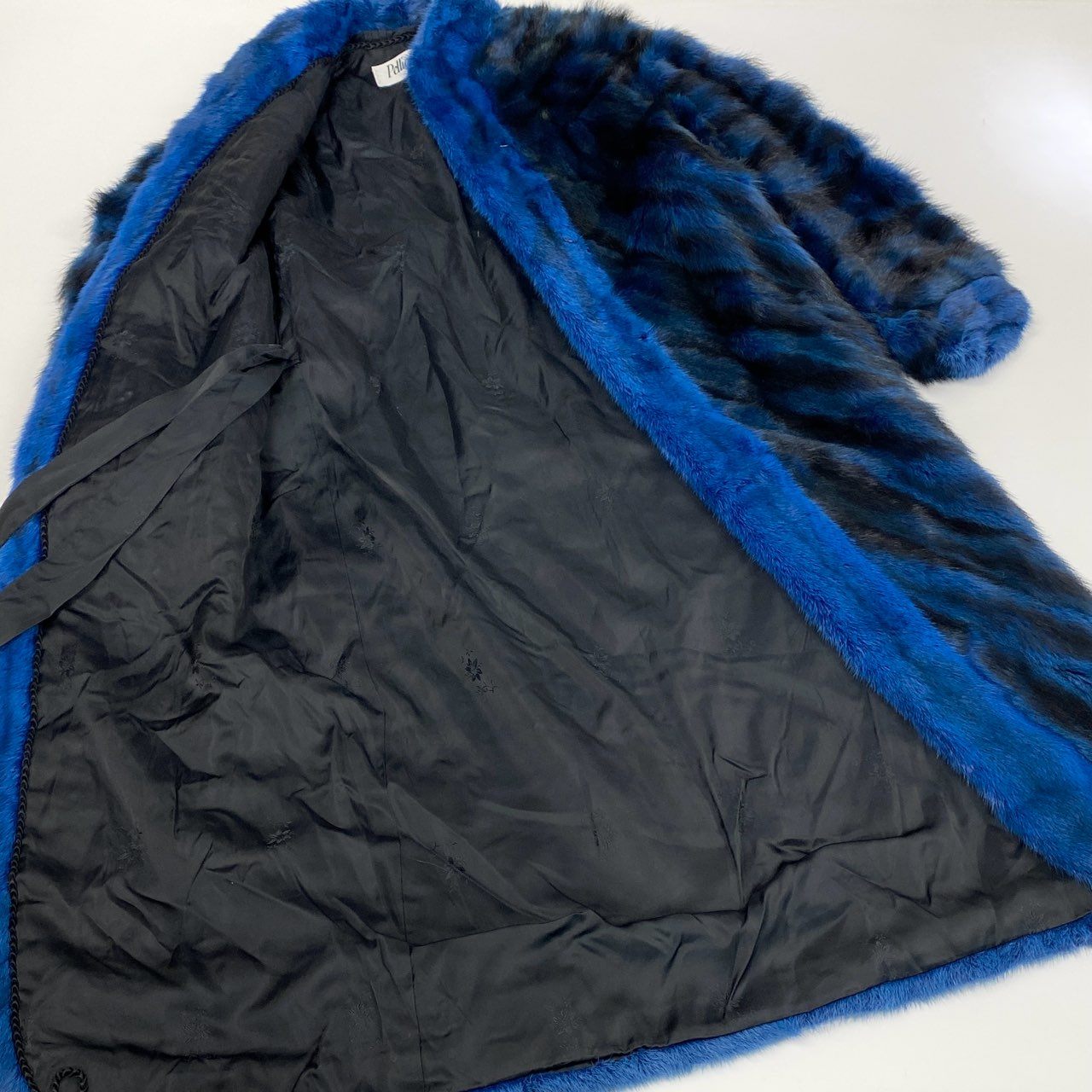 65k4 《超希少》 Pellicce Moda ペリーチェモーダ ミンク × フォックスファー 超ロングコート 120cm ブルー ブラック 最高級本毛皮 MINK FOX FURt18r
