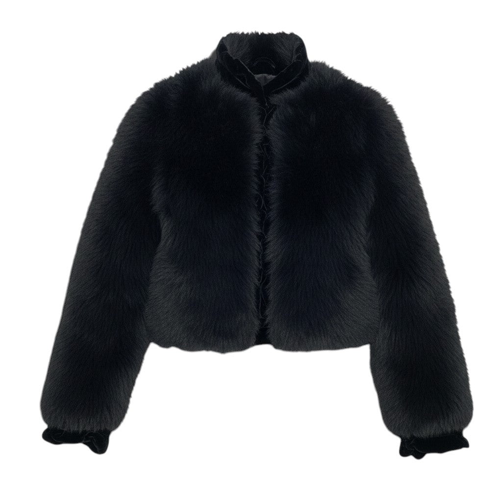 14f10 GIORGIO ARMANI ジョルジオアルマーニ ラムファー フルジップジャケット ベロア切替 サイズ42 ブラック レディース 女性用u02t