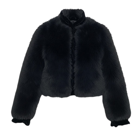 14f10 GIORGIO ARMANI ジョルジオアルマーニ ラムファー フルジップジャケット ベロア切替 サイズ42 ブラック レディース 女性用u02t
