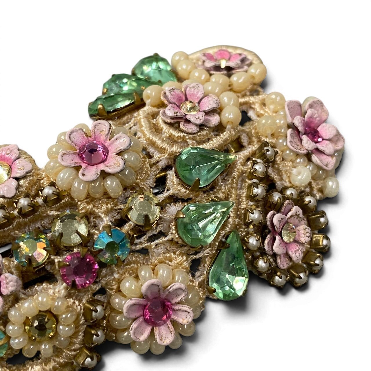 e4 Michal Negrin ミハエルネグリン レースバレッタ ヘアアクセサリー 花柄モチーフ ビーズ レース装飾 フランス製 アイボリー系 レディース 女性用u02t