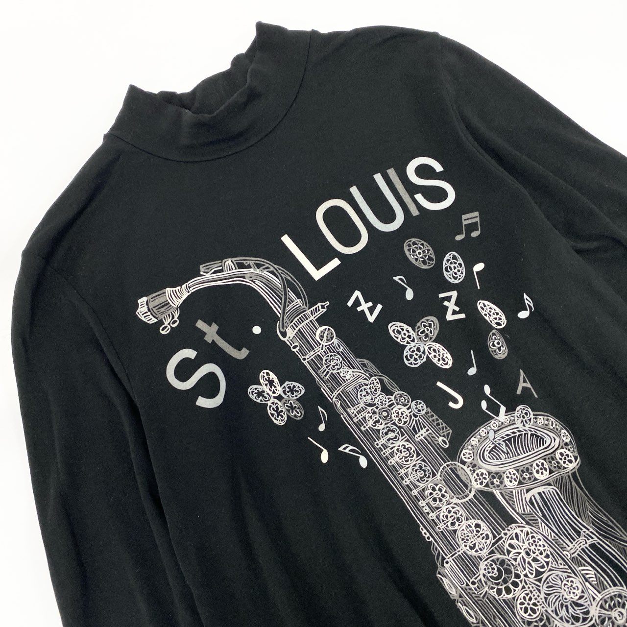 18k20 TOKUKO 1er VOL トクコプルミエヴォル モックネック チュニックワンピース 長袖 ストレッチ○ 楽器 プリント レディース 女性用 9 ブラックu02t