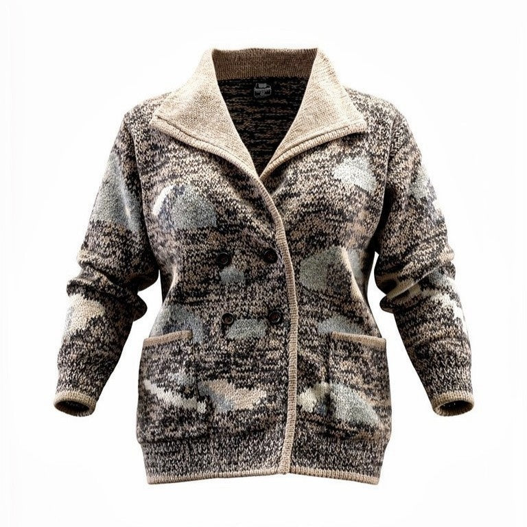 34l24 SIROGOJNO シロゴイノ ヴィンテージ ハンドニットジャケット サイズM 茶系 ピュアウール マケドニア製t18r