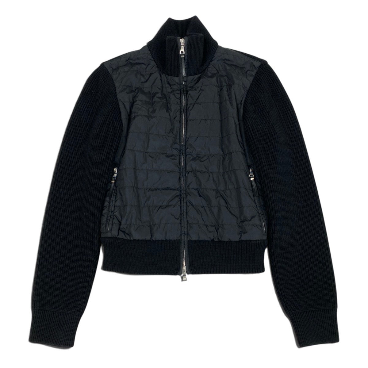 Ej19 PRADA プラダ 二ット切替 ジップアップジャケット サイズ38 ブラック レディースu02t