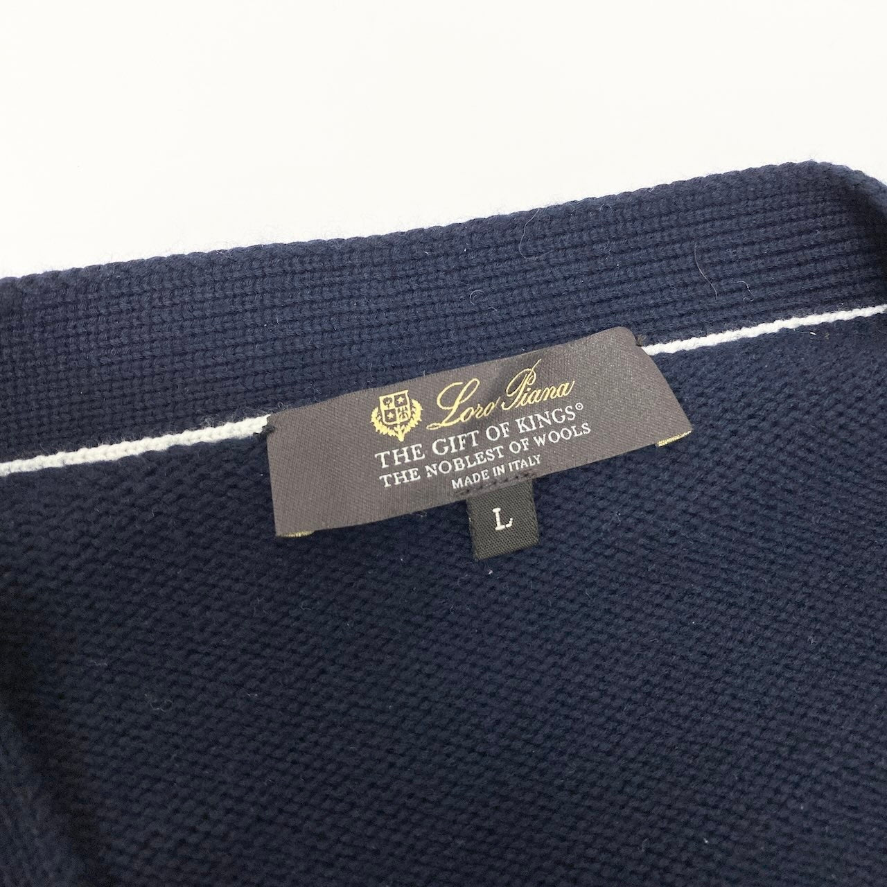 5d13 Loro Piana ロロピアーナ THE GIFT OF KINGS ザ ギフトオブキングス 最高級 ウールカーディガン サイズL ネイビー イタリア製 オーバーサイズt18r