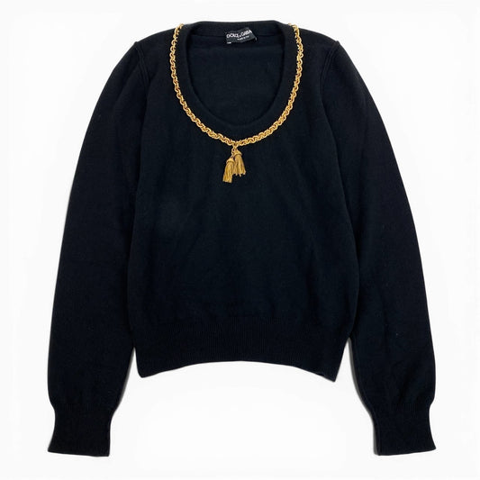 2L27 Dolce & Gabbana ドルチェアンドガッバーナ ドルガバ Gold Chain Tassel Cashmere 100% カシミヤセーターSweater Size 40 レディース 女性用k02i